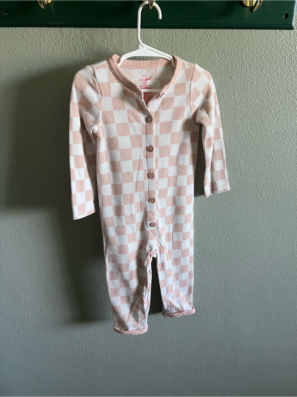 Toddler Checkerboard One-Piece Romper in Blush and White